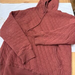 Men's Quilted Hoodie Sweater - Rust Red